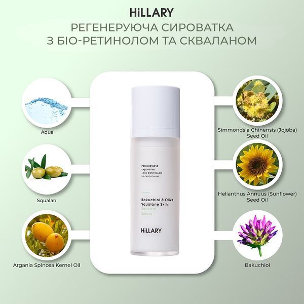 Регенеруюча сироватка з біо-ретинолом та скваланом Hillary Bakuchiol & Olive Squalane Skin Renewal Serum, 30 мл HI-08-280 фото